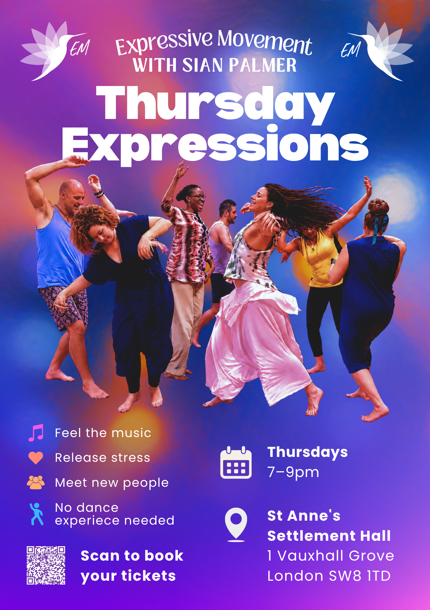 Poster for Thursday Expressions with Sian Palmer, every Thursday 7–9pm starting 23 April